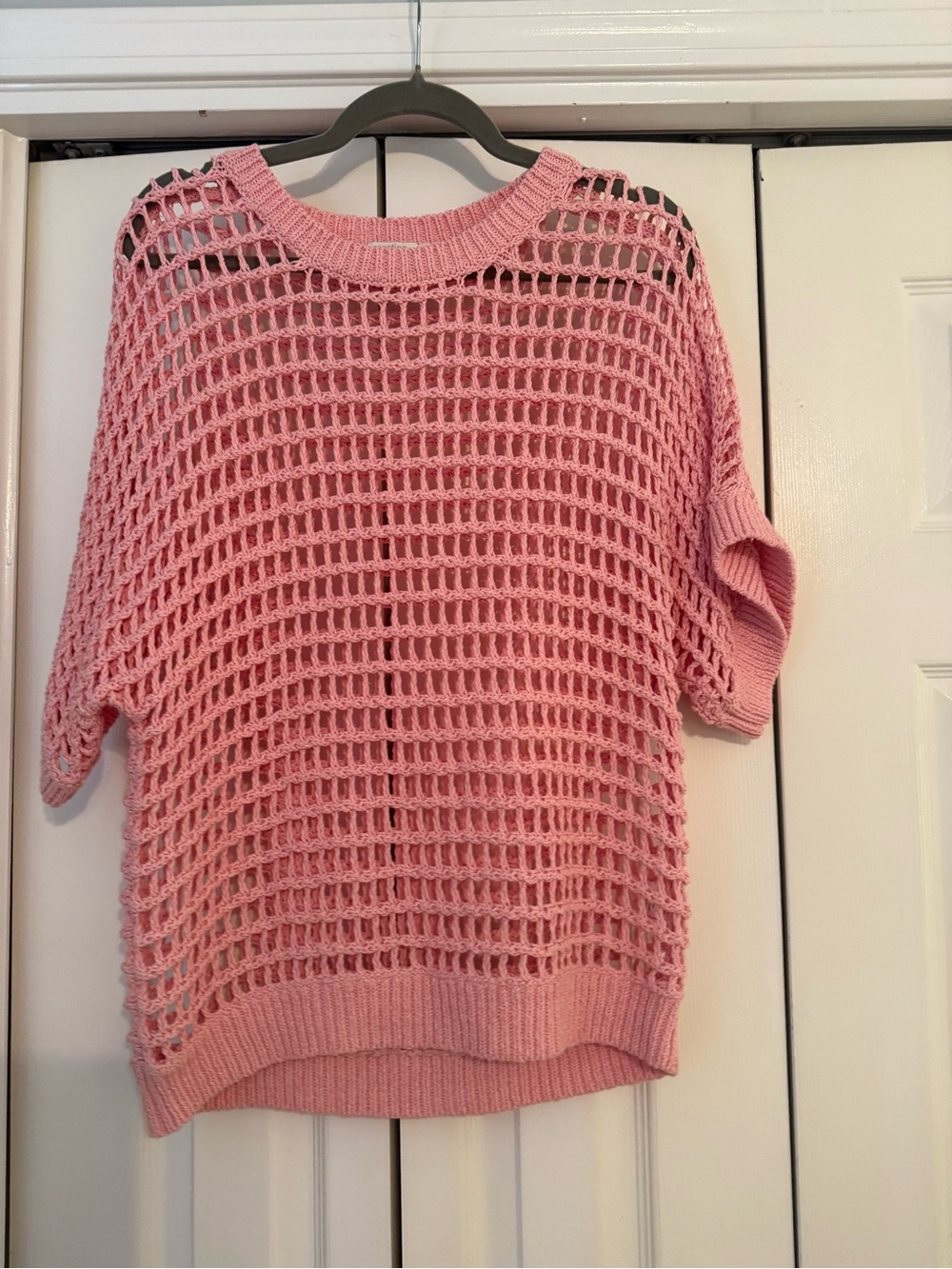 Spartina Open-Knit Short Sleeve Sweater - Pink